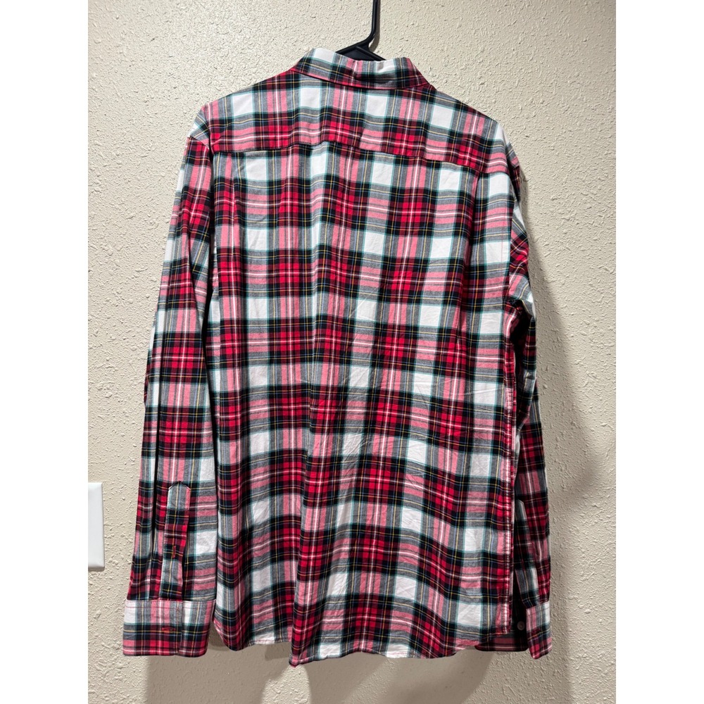 Old Navy Mens Plaid Everyday Shirt Built-In Flex Regular Fit Red White Large